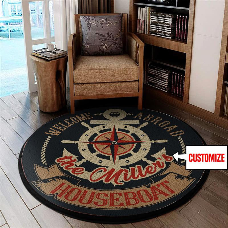 Personalized Welcome Aboard Living Room Round Mat Circle Rug