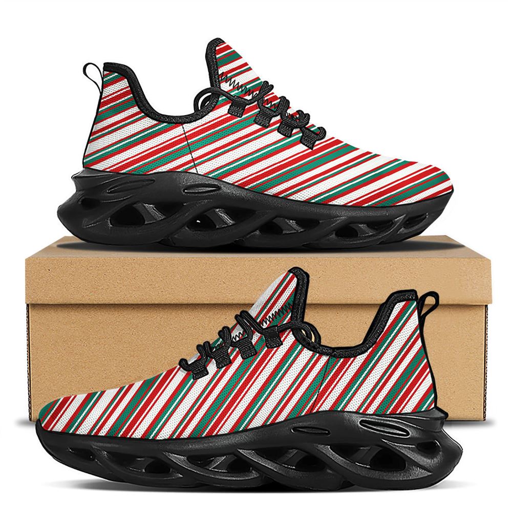 Candy Cane Stripe Christmas Print Black Max Soul Shoes For Men Women, Best Running Sneaker, Christmas Shoes, Winter Fashion Shoes