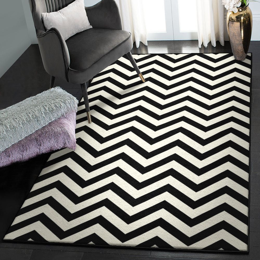 Design Large Flatweave Chevron Design Black White Rug Rectangle Rugs Washable Area Rug Non-Slip Carpet For Living Room Bedroom