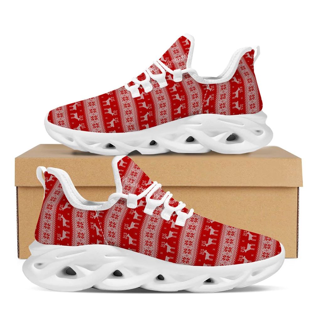 Deer Knitted Christmas Print Pattern White Max Soul Shoes For Men Women, Best Running Sneaker, Christmas Shoes, Winter Fashion Shoes