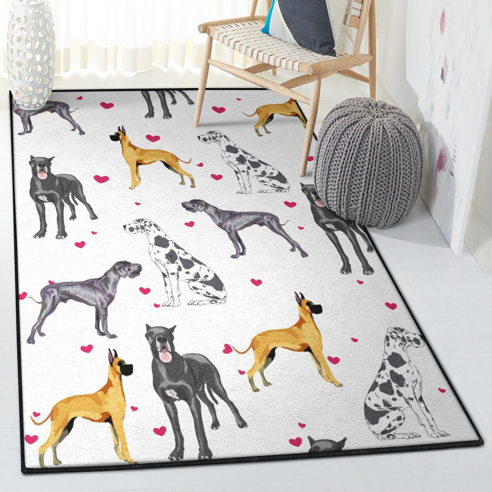 Dog Lover Gift Kitchen Rugs Love Great Dane Rug Rectangle Rugs Washable Area Rug Non-Slip Carpet For Living Room Bedroom