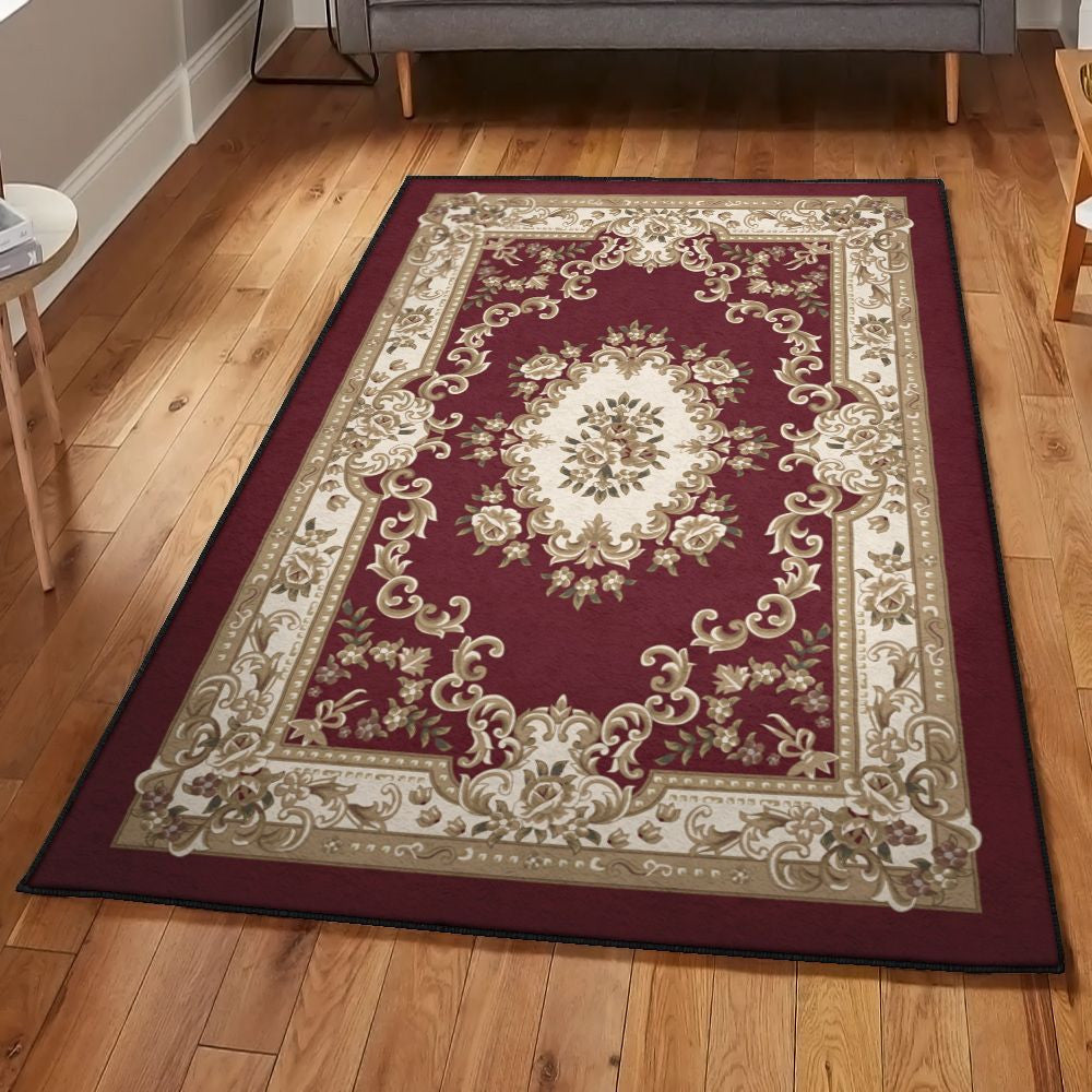 Dining Room Rug Imperial Aubusson Rug Rectangle Rugs Washable Area Rug Non-Slip Carpet For Living Room Bedroom