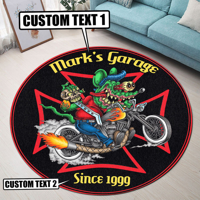 Personalized Hot Rod Garage Decor, Home Bar Decor Motorcycle Garage Decor, Home Bar Decor Chopper Round Mat