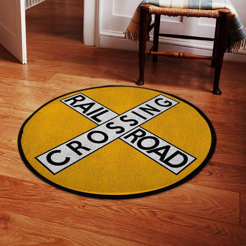 Railway Living Room Round Mat Circle Rug Railroad Crossing