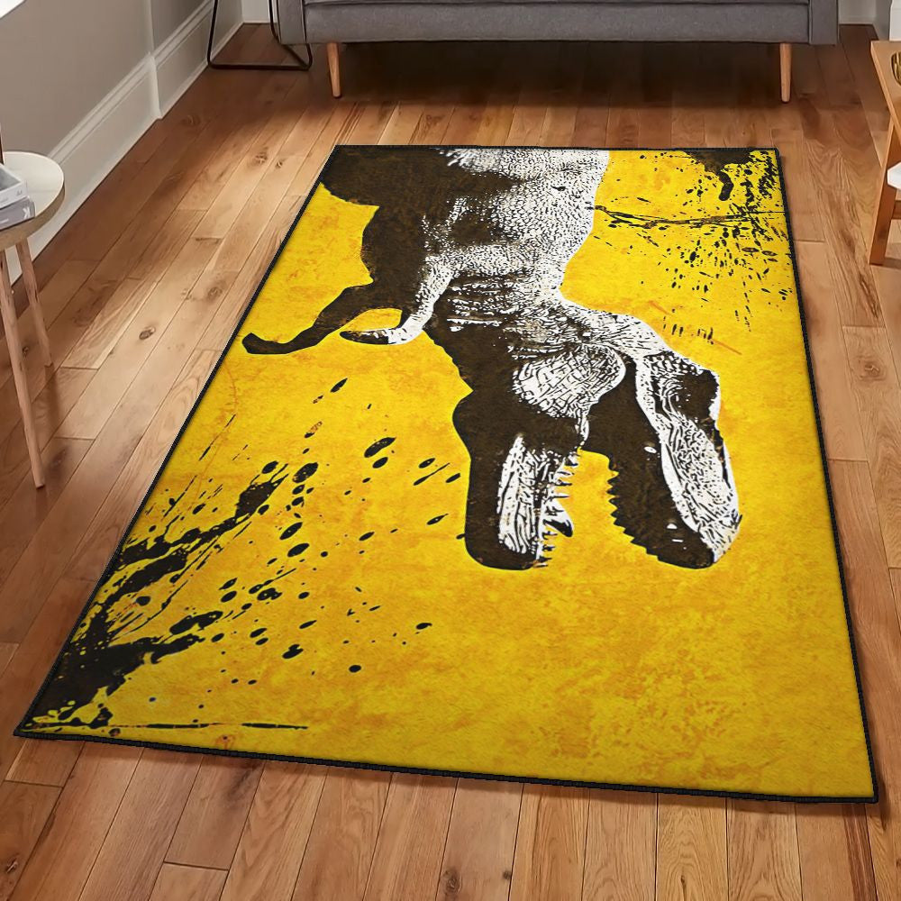 Dinosaur Modern Rugs T Rex Background Yellow Rug Rectangle Rugs Washable Area Rug Non-Slip Carpet For Living Room Bedroom