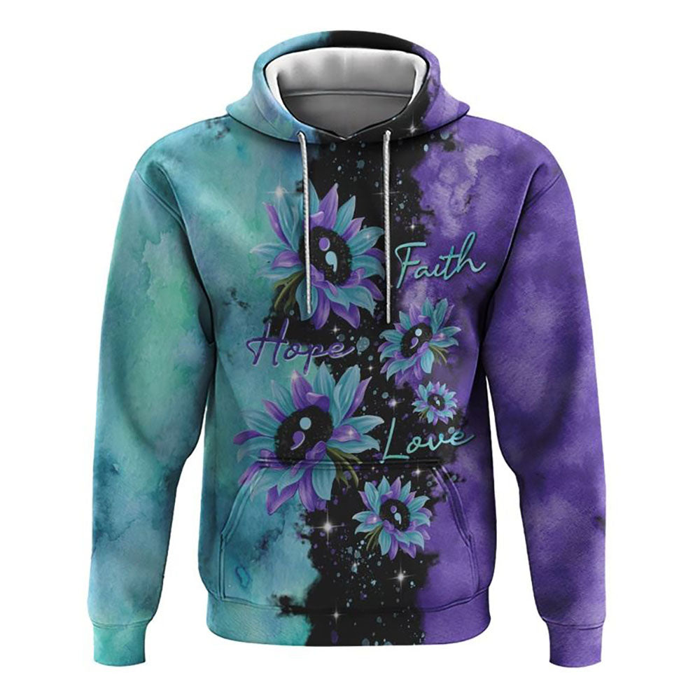 Faith Hope Love Sunflower Galaxy All Over Print 3D Hoodie, Christian Hoodie, Christian Sweatshirt, Bible Verse Shirt