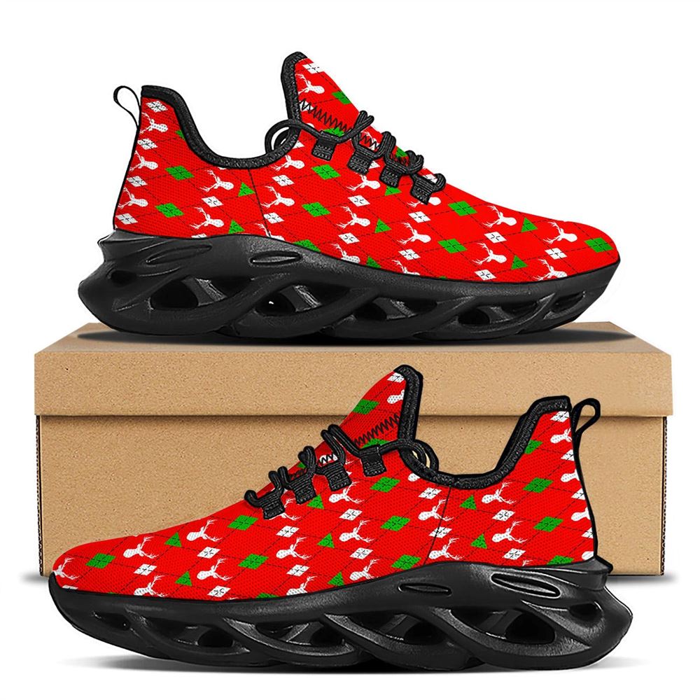 Deer Argyle Christmas Print Pattern Black Max Soul Shoes For Men Women, Best Running Sneaker, Christmas Shoes, Winter Fashion Shoes