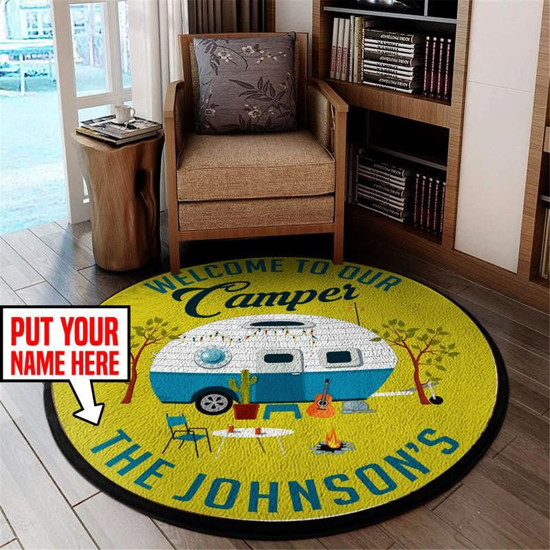 Personalized Welcome To Our Camper Living Room Round Mat Circle Rug