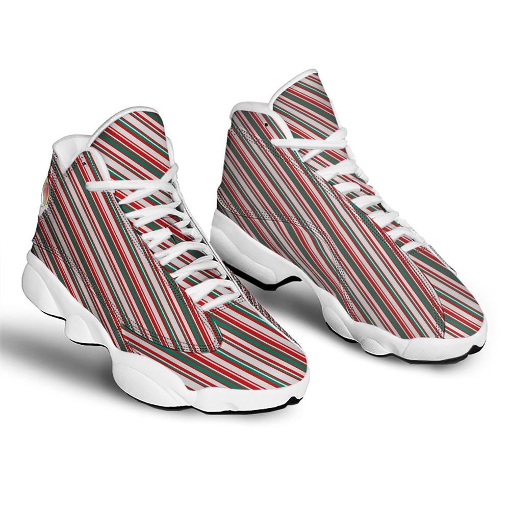 Christmas Basketball Shoes, Candy Cane Stripe Christmas Print Jd13 Shoes For Men Women, Christmas Fashion Shoes