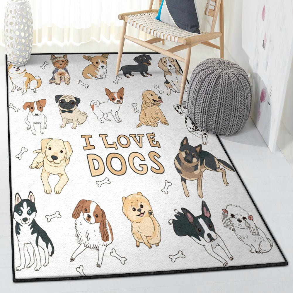 Dog Lovers Modern Rugs Dogs Rug Rectangle Rugs Washable Area Rug Non-Slip Carpet For Living Room Bedroom