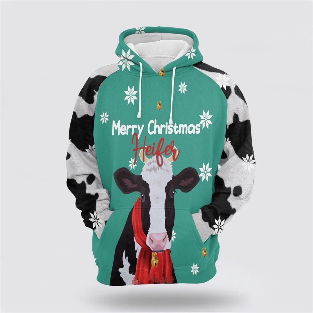 Cow Merry Christmas Heifer All Over Print 3D Hoodie For Men & Women, Christmas Hoodie Cute, Christmas Gift, Christmas Fashion