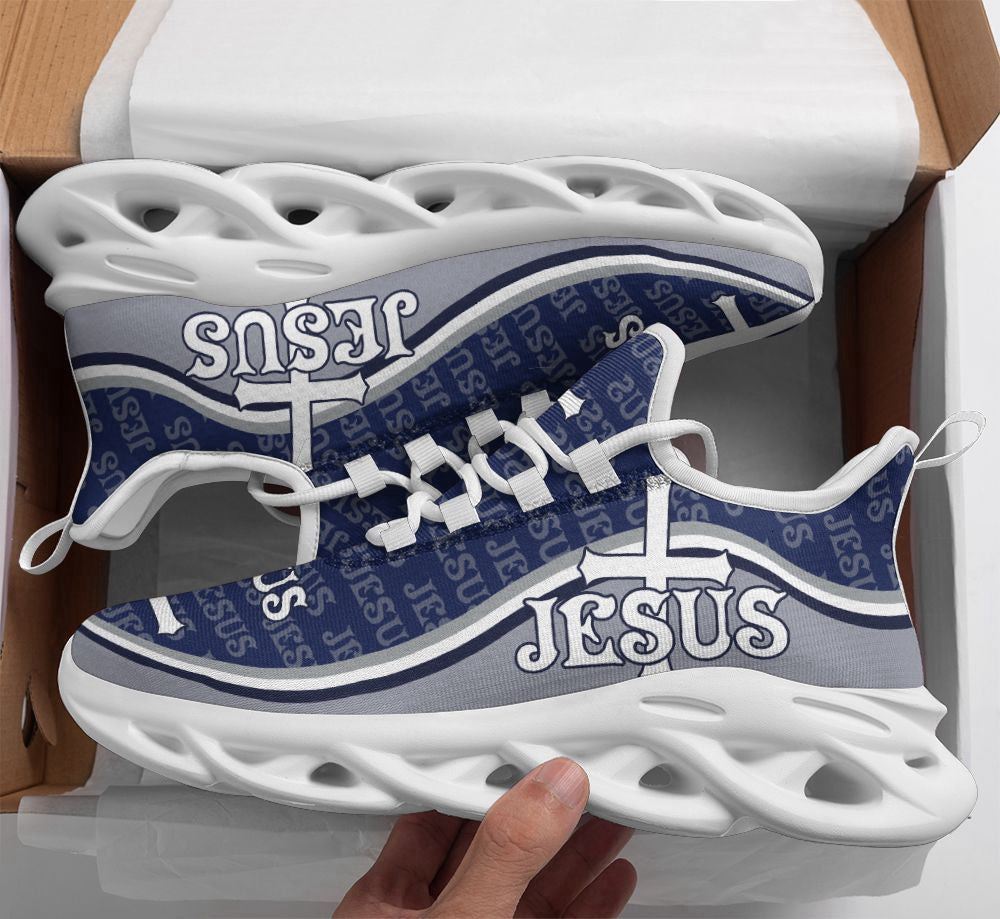 Christian Best Running Shoes, Jesus Running Sneakers White Blue Max Soul Shoes For Men And Women, Jesus Fashion Shoes