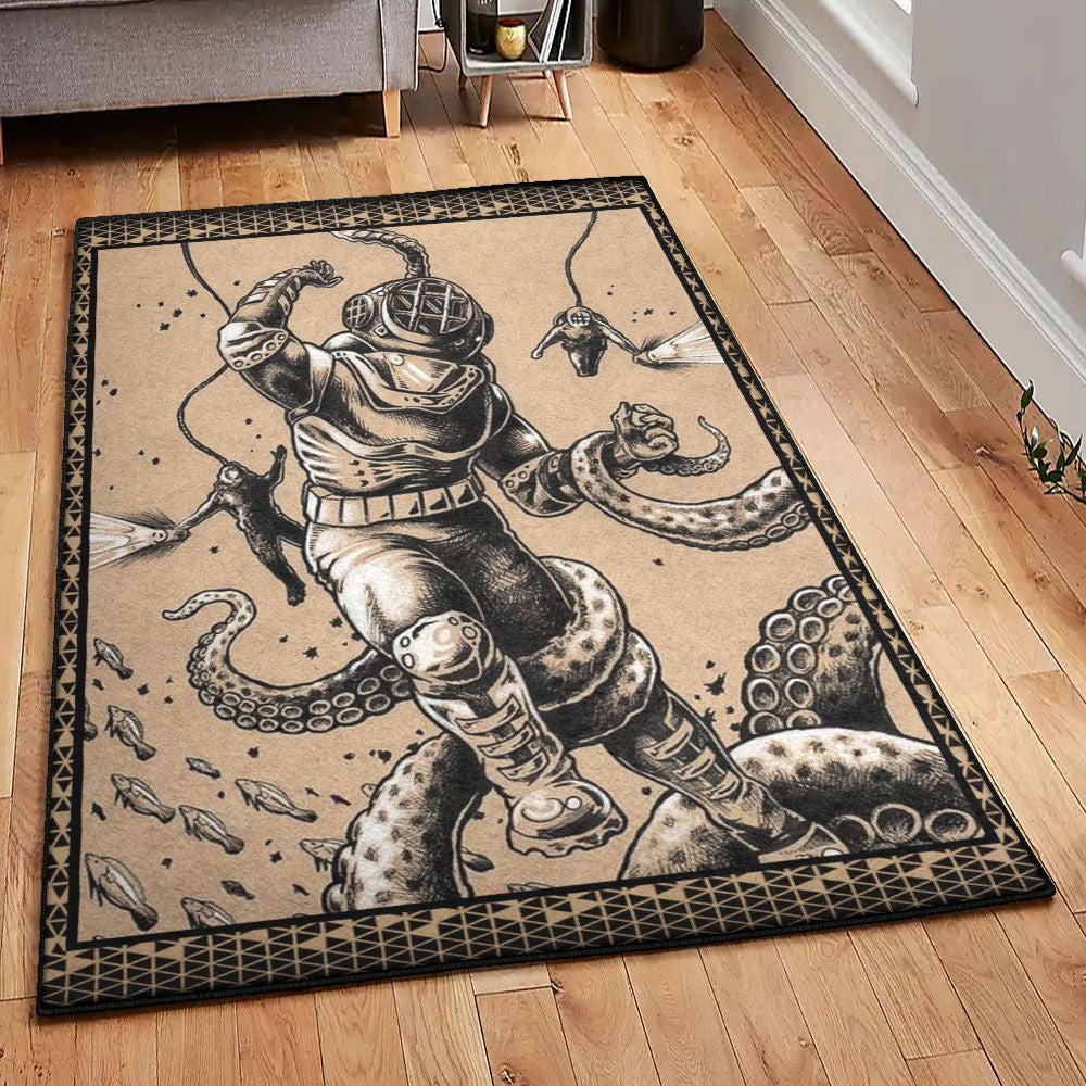 Diver Carpets Scuba Diver Rug Rectangle Rugs Washable Area Rug Non-Slip Carpet For Living Room Bedroom