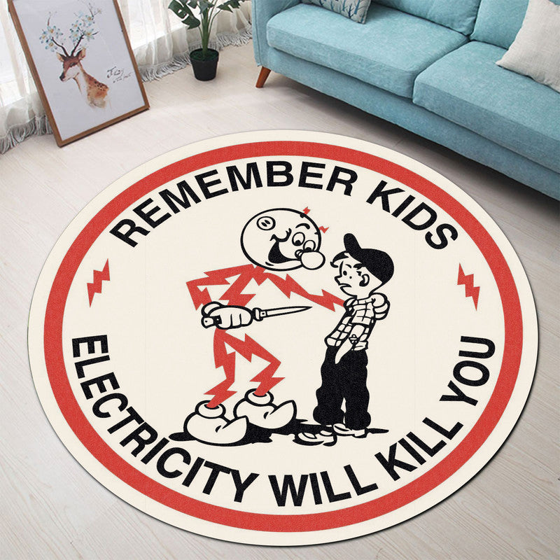 Reddy Kilowatt Knife Kid Electricity Kills Round Mat Round Floor Mat Room Rugs Carpet Outdoor Rug Washable Rugs