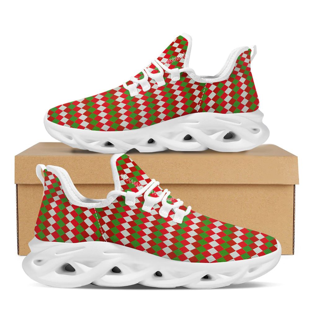 Argyle Christmas Themed Print Pattern White Max Soul Shoes For Men Women, Best Running Sneaker, Christmas Shoes, Winter Fashion Shoes