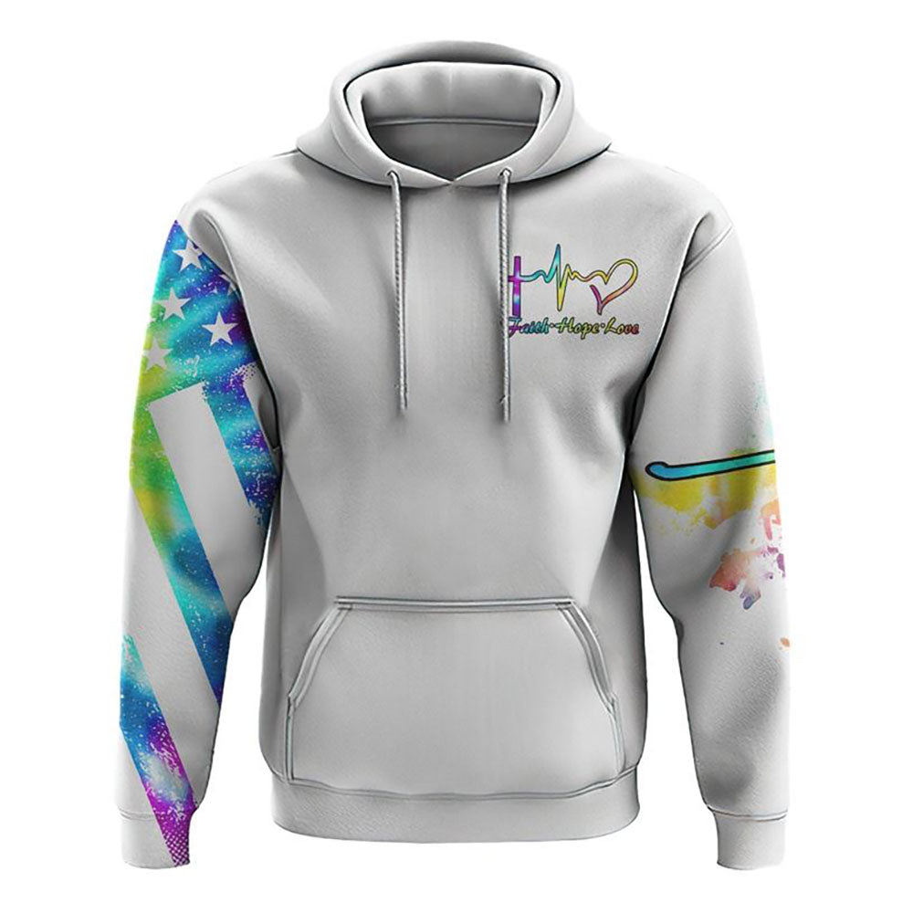 White Faith Cross Wings Colorful Watercolor All Over Print 3D Hoodie, Christian Hoodie, Christian Hoodie, Bible Verse Shirt