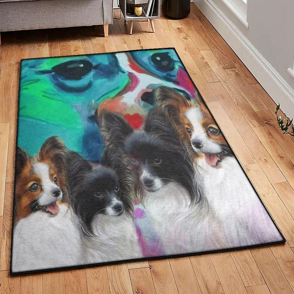 Dog Modern Rugs Lovely Papillon Dog Rug Rectangle Rugs Washable Area Rug Non-Slip Carpet For Living Room Bedroom