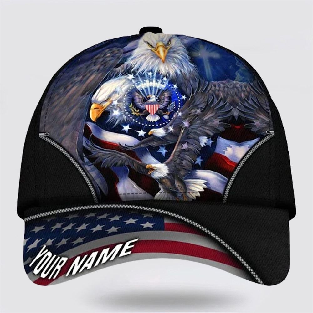 Bless America Eagle With Flag Baseball Caps, Christian Baseball Cap, Religious Cap, Jesus Gift, Jesus Hat