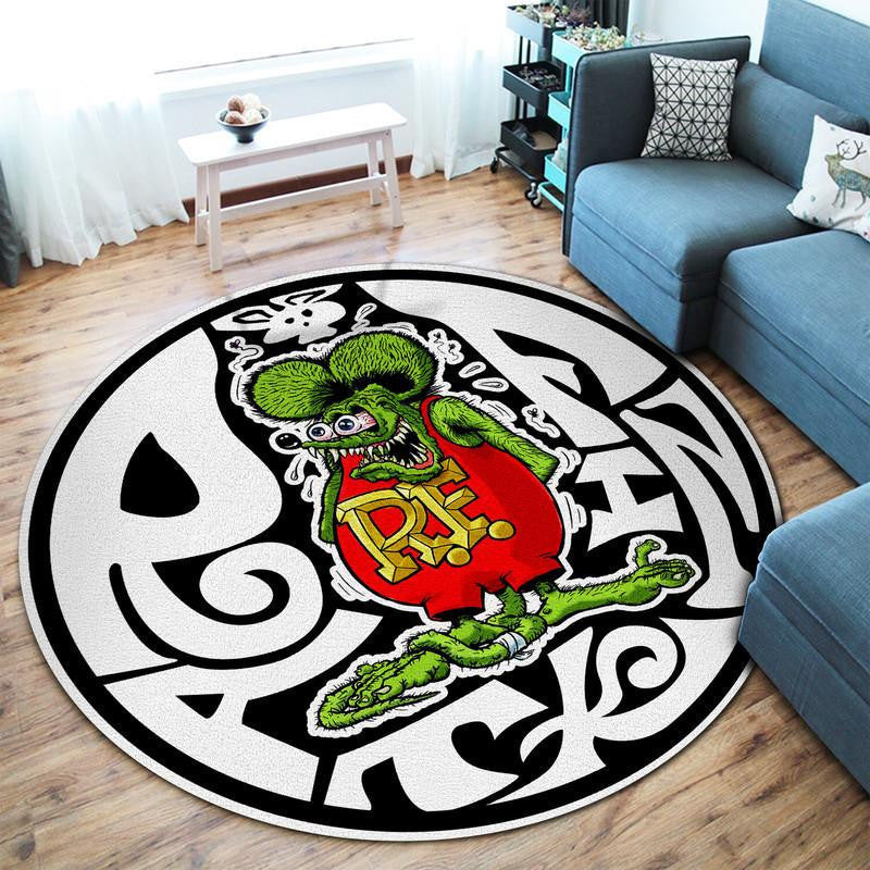 Rat Fink Hot Rod Garage Living Room Round Mat Circle Rug