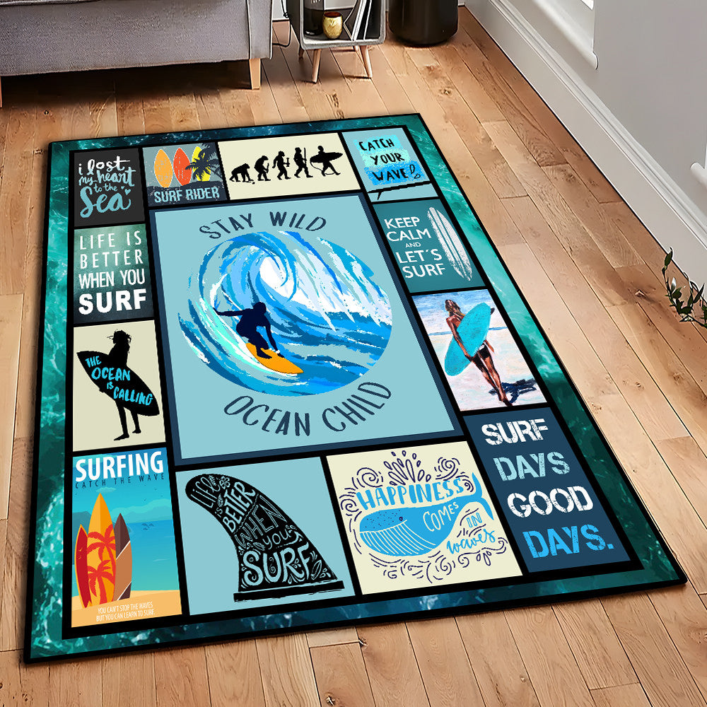 Dining Room Rug Surfer Rug Rectangle Rugs Washable Area Rug Non-Slip Carpet For Living Room Bedroom