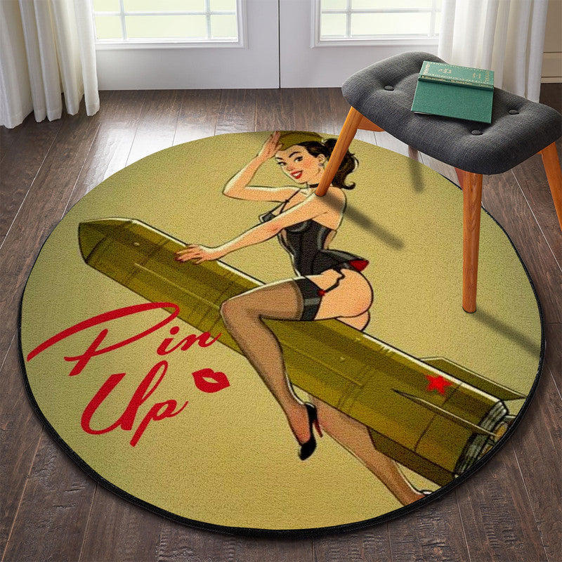 Pin Up Girl Hot Rat Rod Round Mat Round Floor Mat Room Rugs Carpet Outdoor Rug Washable Rugs