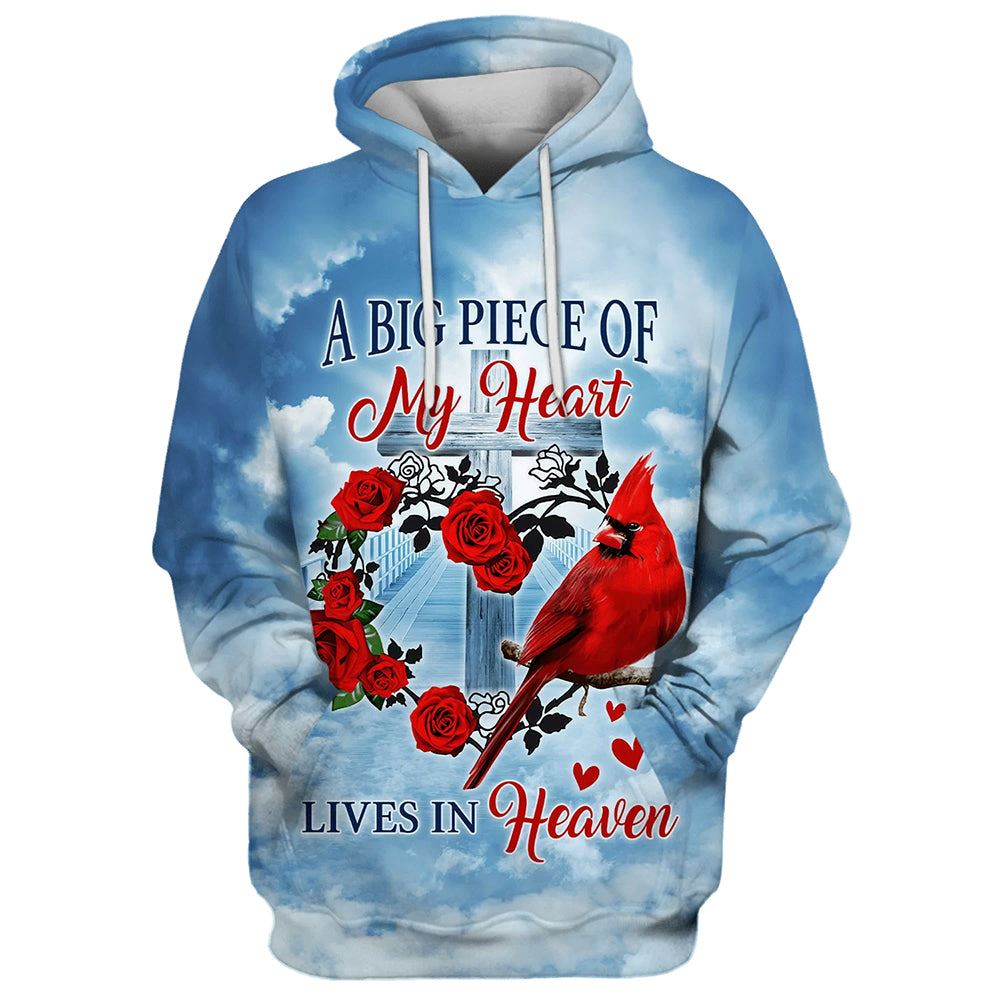 Cardinal A Big Piece Of My Heart Lives In Heaven 3D Hoodies Men & Women, God 3D Printed Hoodie, Christian Apparel Hoodies