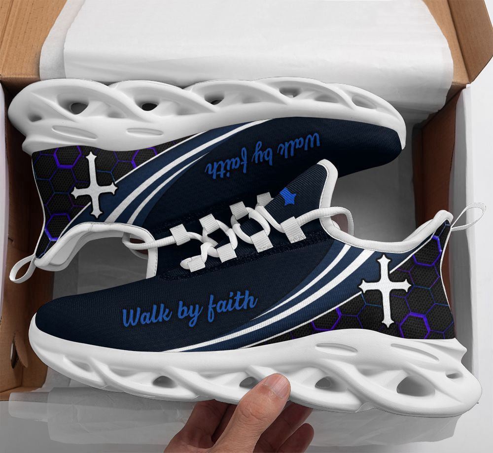 Christian Best Running Shoes, Jesus Walk By Faith Running Blue Christ Sneakers Max Soul Shoes For Men And Women, Jesus Fashion Shoes