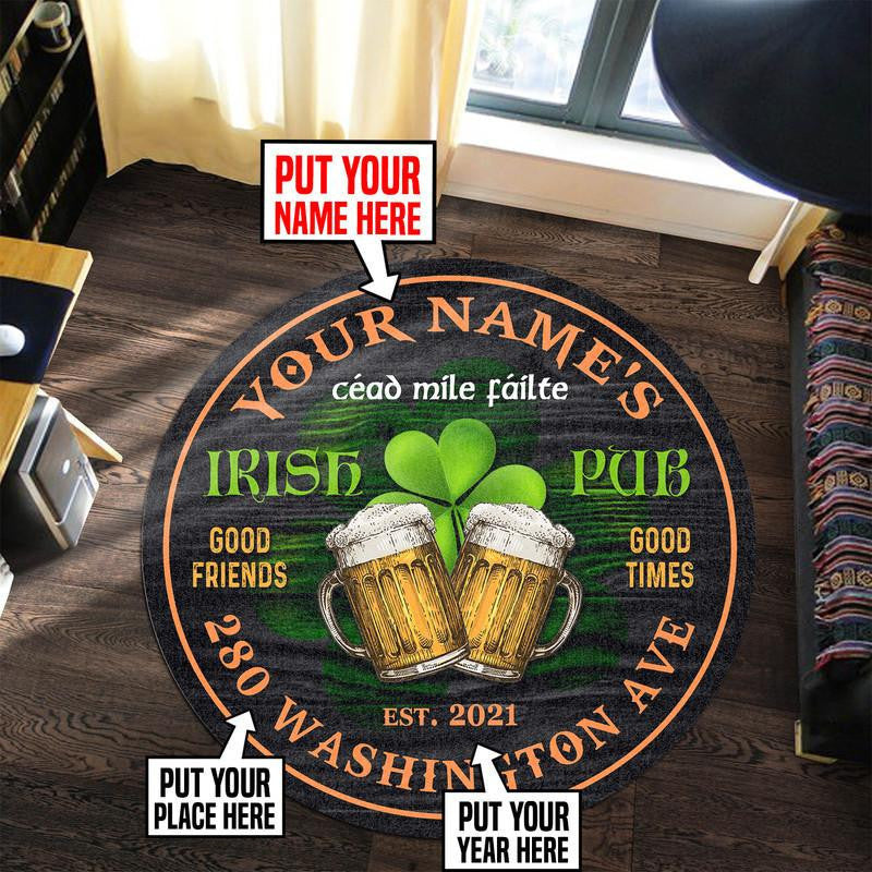 Personalized Irish Pub Living Room Round Mat Circle Rug