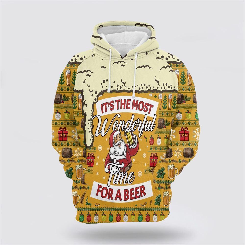 Christmas Most Wonderful Time For Beer All Over Print 3D Hoodie For Men & Women, Christmas Hoodie Cute, Christmas Gift, Christmas Fashion