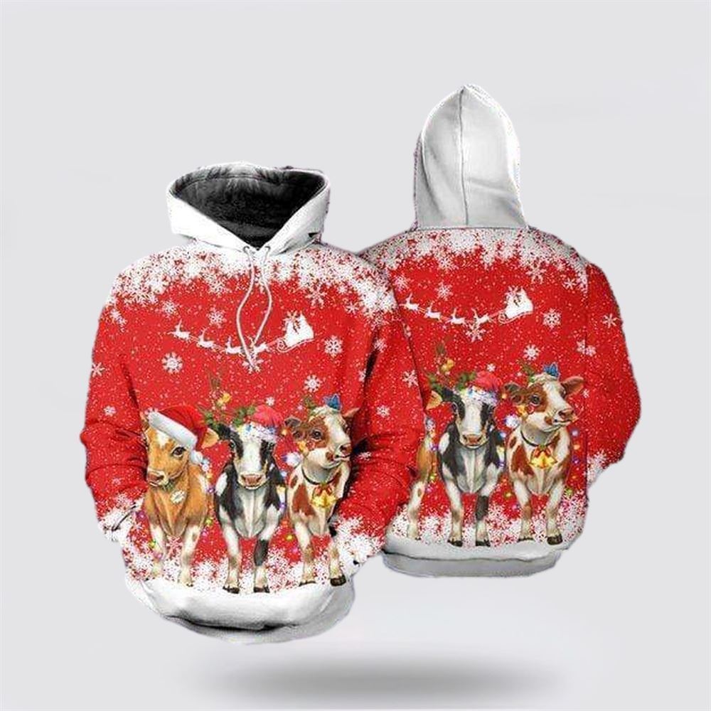 Cows Christmas All Over Print 3D Hoodie For Men & Women, Christmas Hoodie Cute, Christmas Gift, Christmas Fashion