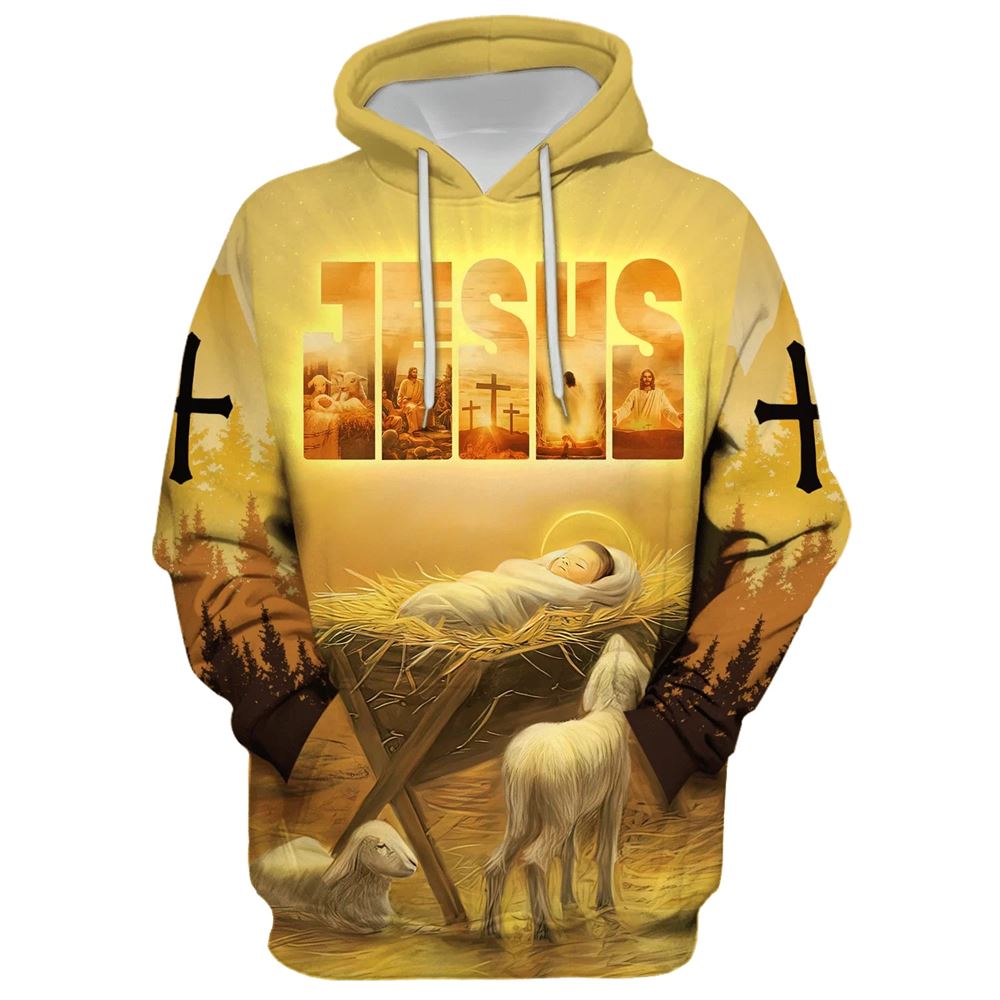 Baby Jesus In A Manger Hoodies, Jesus Coming Back As A King Hoodie For Men & Women, God 3D Printed Hoodie, Christian Apparel Hoodies