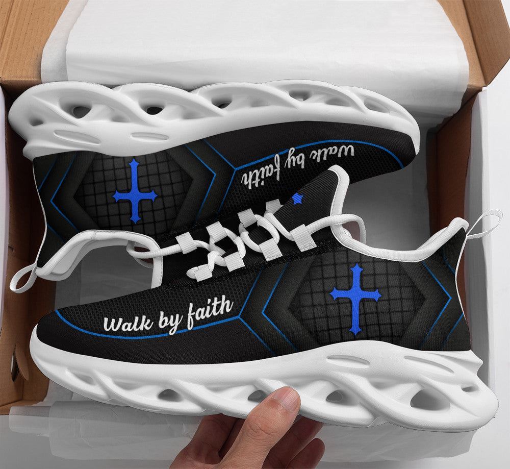 Christian Best Running Shoes, Jesus Walk By Faith Running Sneakers Christ Black Max Soul Shoes For Men And Women, Jesus Fashion Shoes