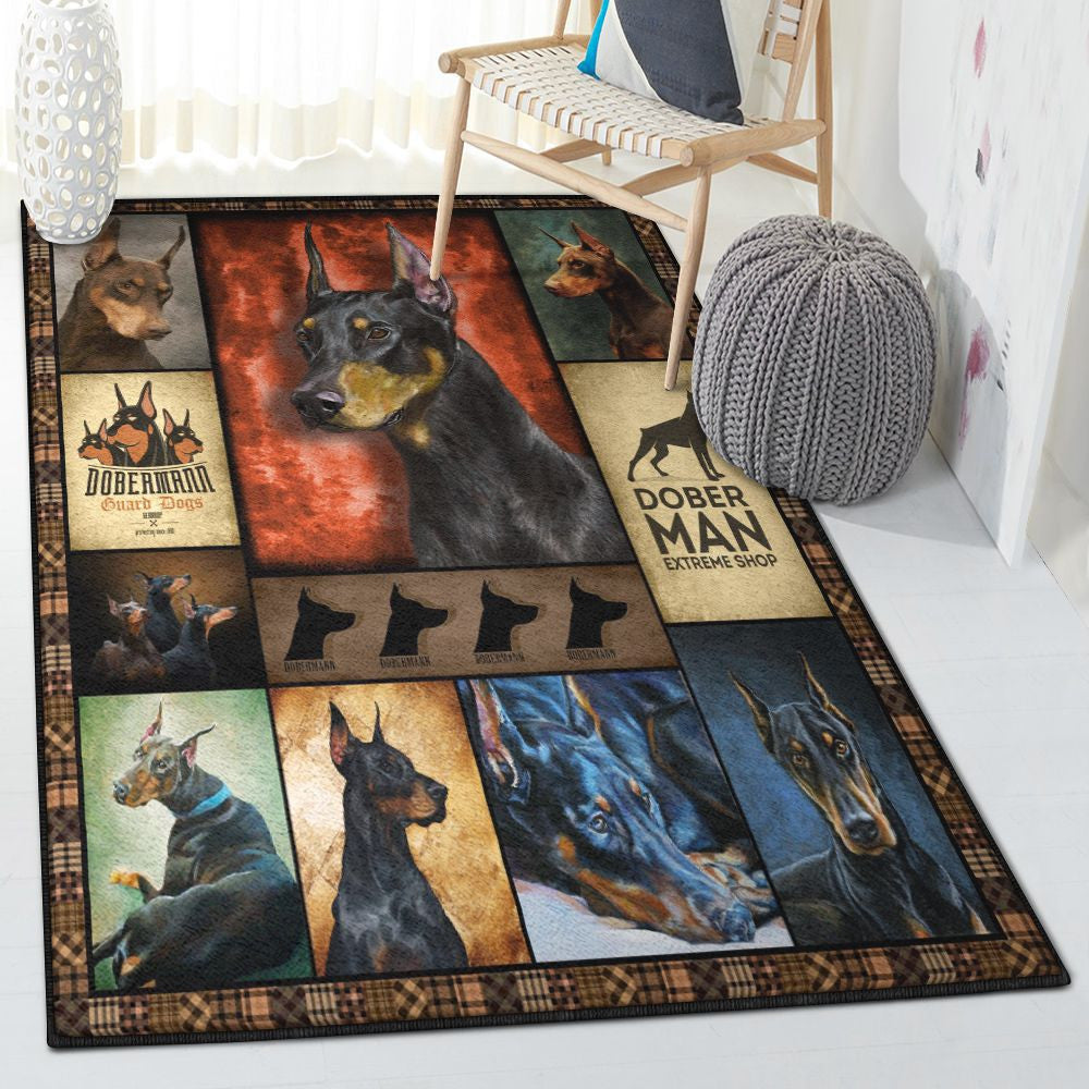 Dog Dobermann Dog Rug Rectangle Rugs Washable Area Rug Non-Slip Carpet For Living Room Bedroom