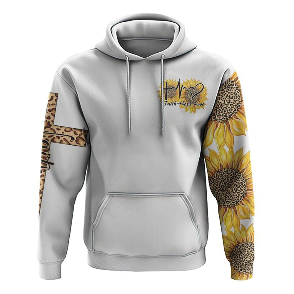 Faith Sunflower Leopard Texture All Over Print 3D Hoodie, Christian Hoodie, Christian Hoodie, Bible Verse Shirt