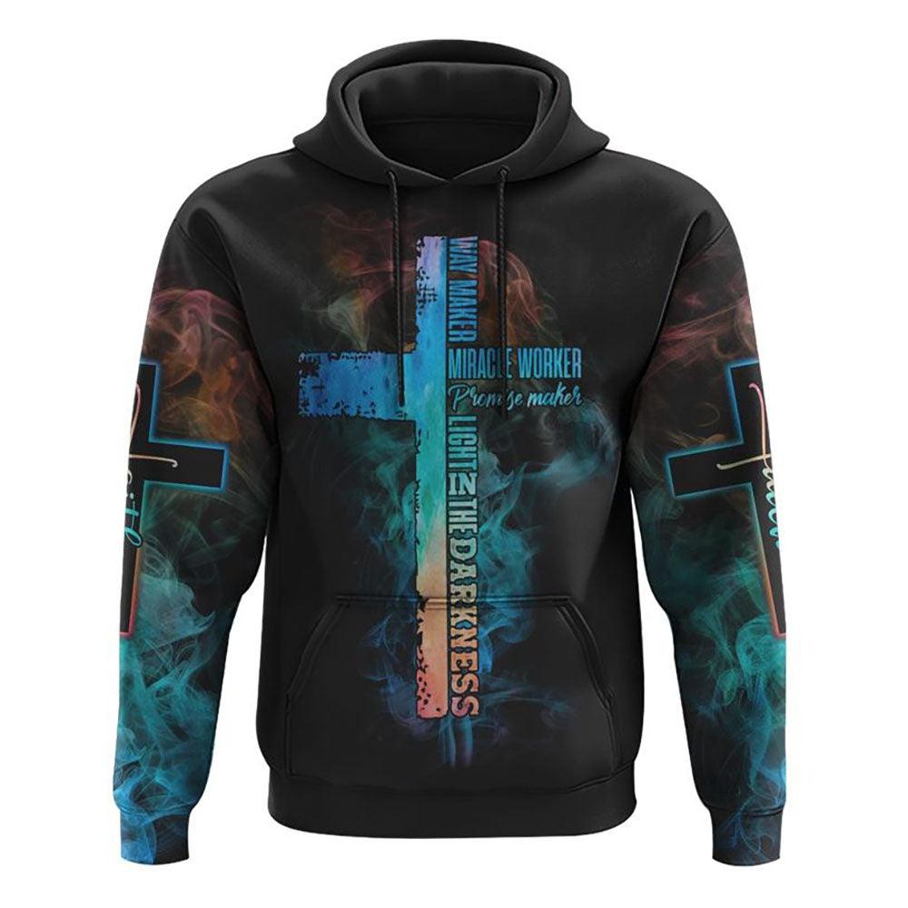 Way Maker Miracle Worker Lion Cross Smoke All Over Print 3D Hoodie, Christian Hoodie, Christian Hoodie, Bible Verse Shirt