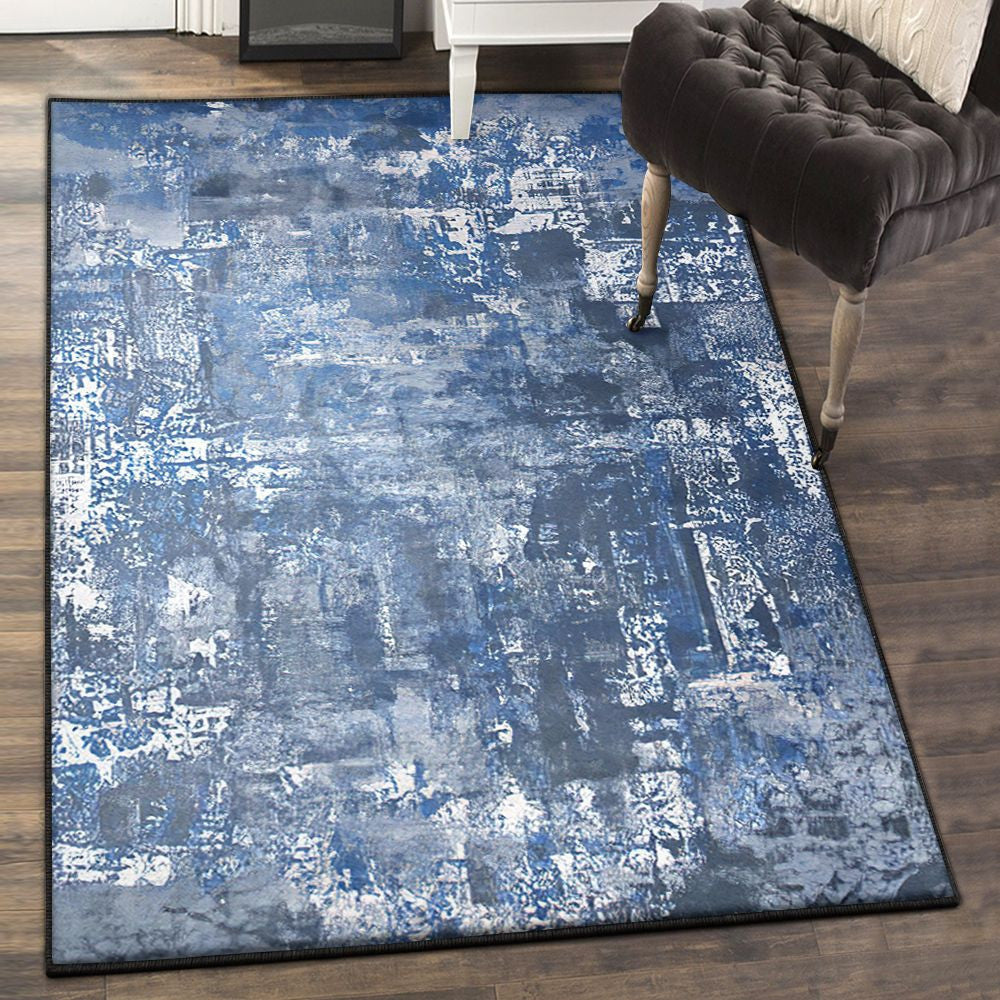 Dining Room Rug Wonderlust Blue Grey Rug Rectangle Rugs Washable Area Rug Non-Slip Carpet For Living Room Bedroom