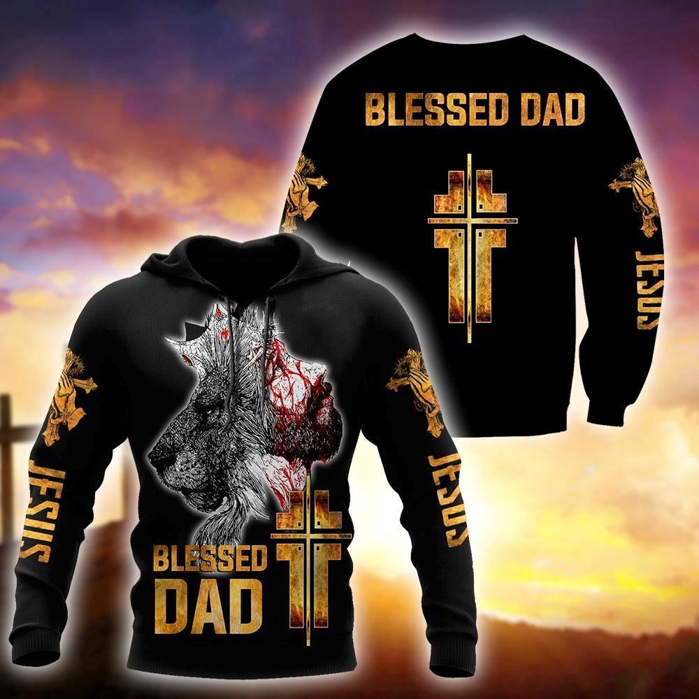 Blessed Dad God Loves Me Lion Protects Me God 3D Hoodie For Man And Women, Jesus Printed 3D Hoodie