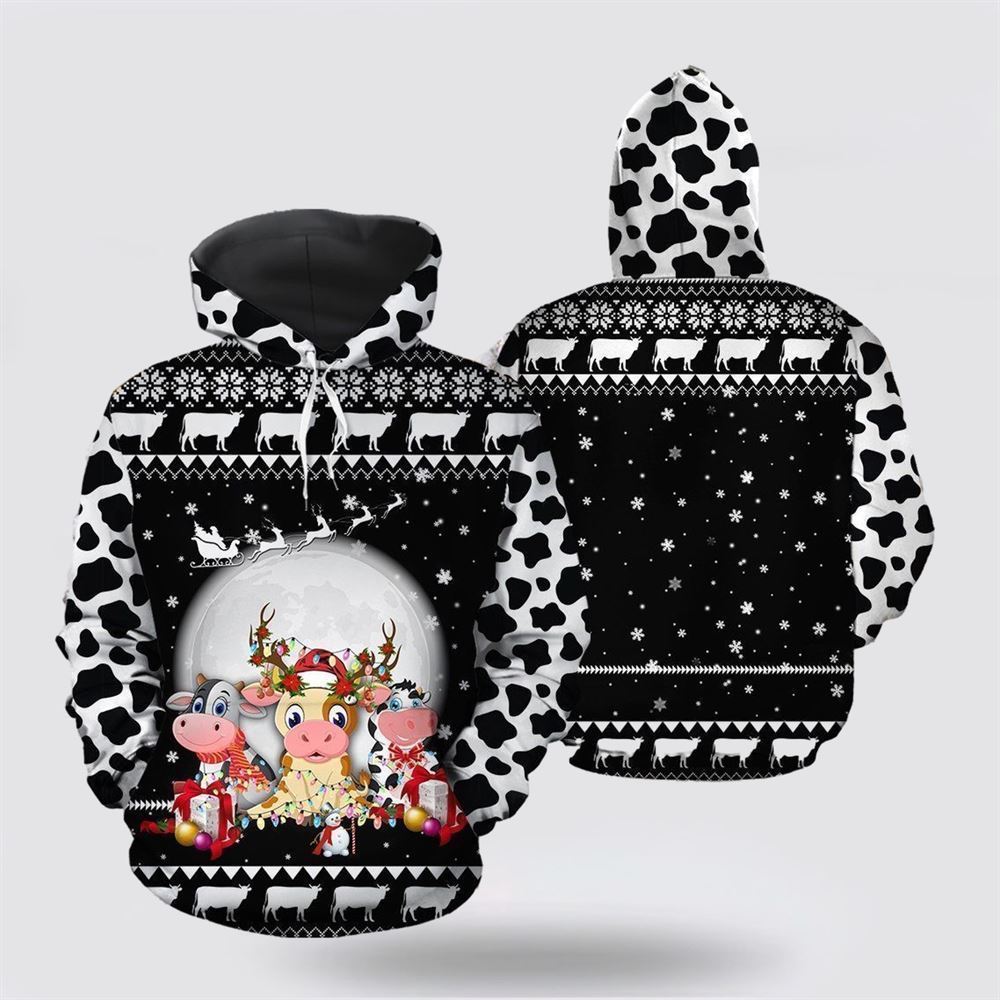 Cow Christmas All Over Print 3D Hoodie For Men & Women, Christmas Hoodie Cute, Christmas Gift, Christmas Fashion