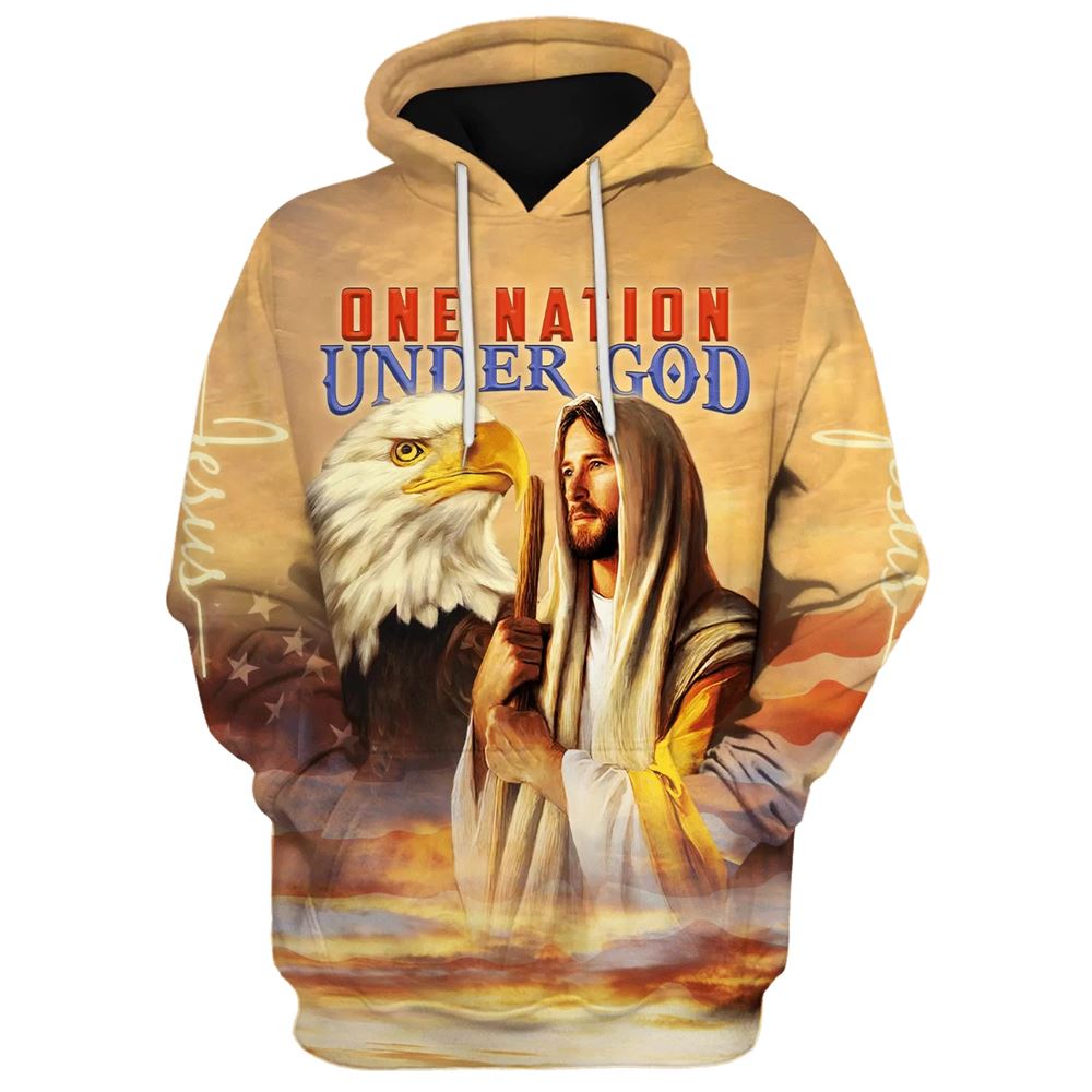 Christian Jesus And Eagle One Nation Under God 3D Hoodies Jesus Hoodie Men & Women, God 3D Printed Hoodie, Christian Apparel Hoodies