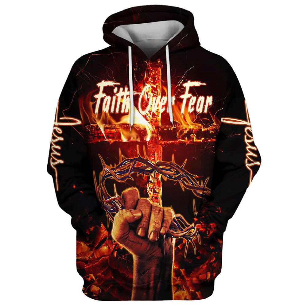 Crown Of Thorns Jesus Christ, Faith Over Fear Hoodie For Men & Women, God 3D Printed Hoodie, Christian Apparel Hoodies