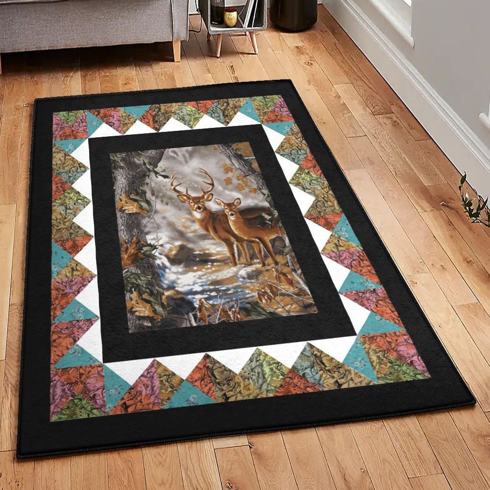 Deer Hunting Washable Rugs Hunting Deer Rug Rectangle Rugs Washable Area Rug Non-Slip Carpet For Living Room Bedroom