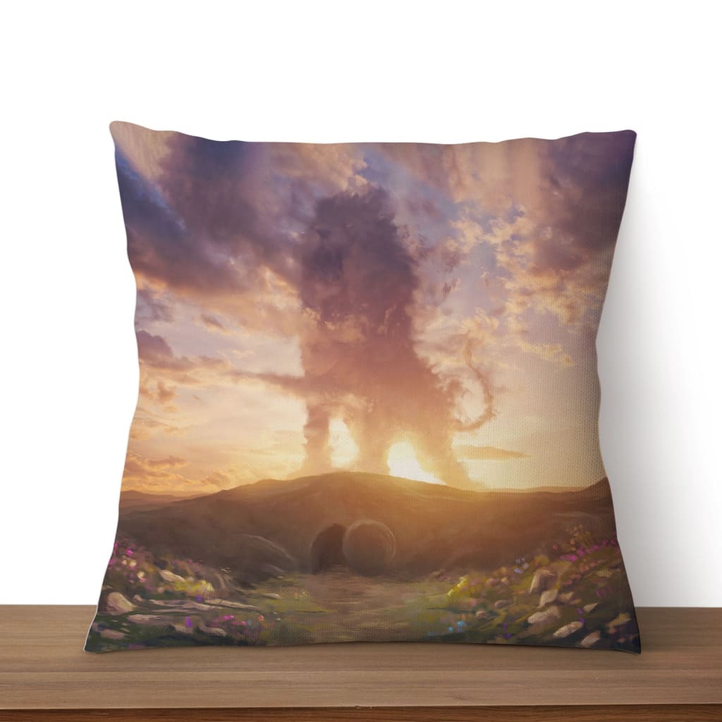 Lion Of Judah Above The Empty Tomb He Is Risen Pillow, Easter Gifts