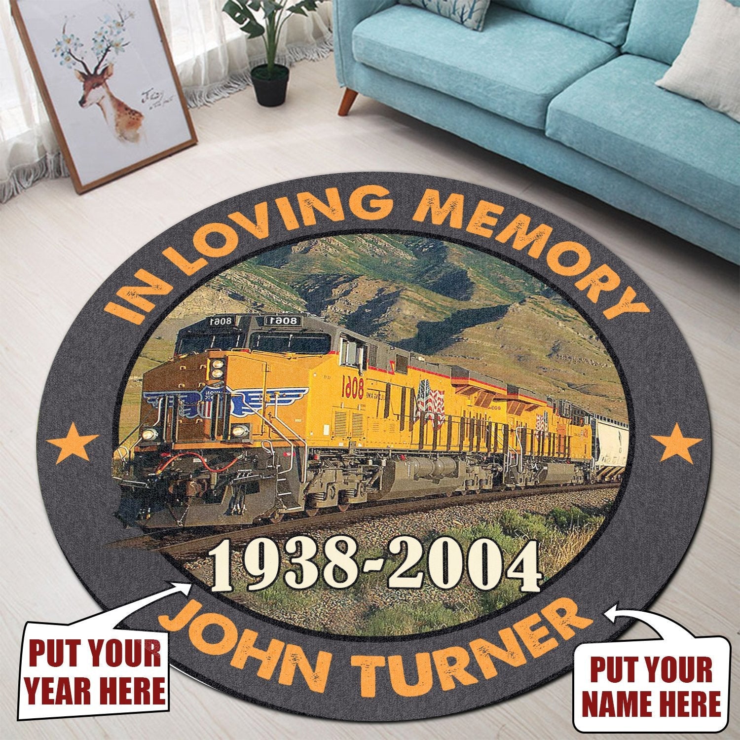 Personalized In Memory Railway Living Room Round Mat Circle Rug