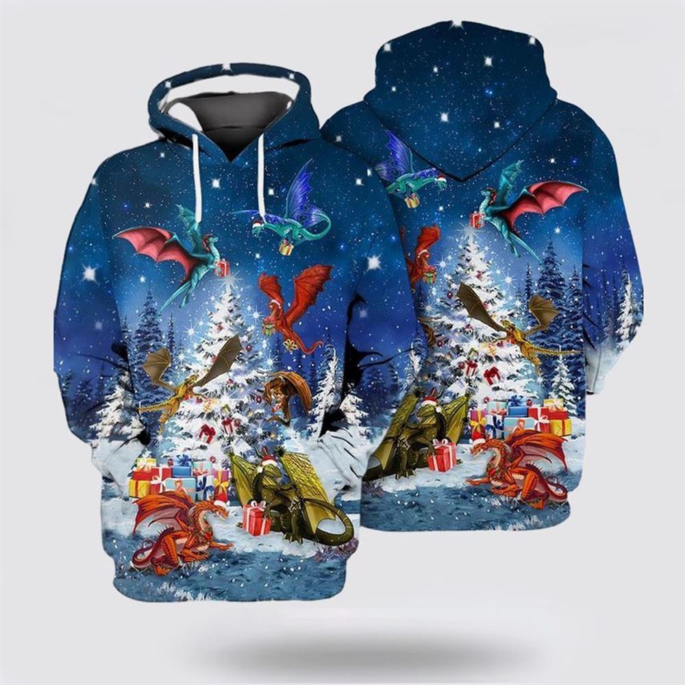 Christmas Dragon All Over Print 3D Hoodie For Men & Women, Christmas Hoodie Cute, Christmas Gift, Christmas Fashion