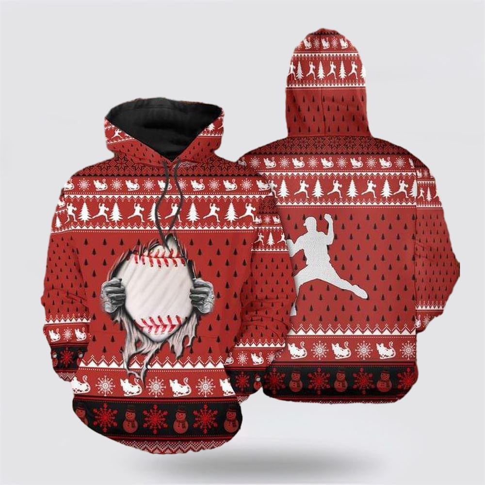 Baseball Christmas All Over Print 3D Hoodie For Men & Women, Christmas Hoodie Cute, Christmas Gift, Christmas Fashion