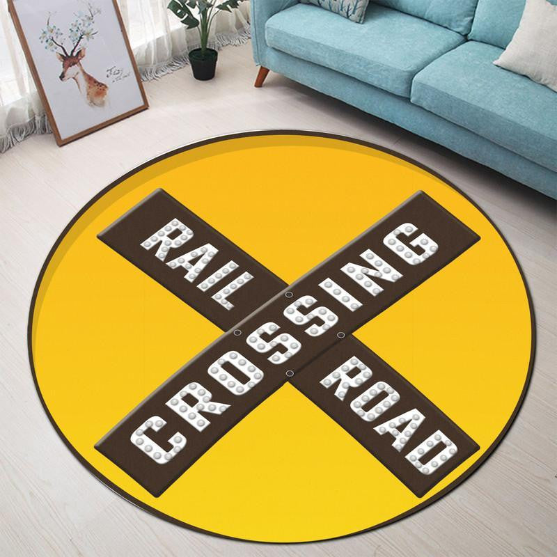 Railroad Crossing Living Room Round Mat Circle Rug