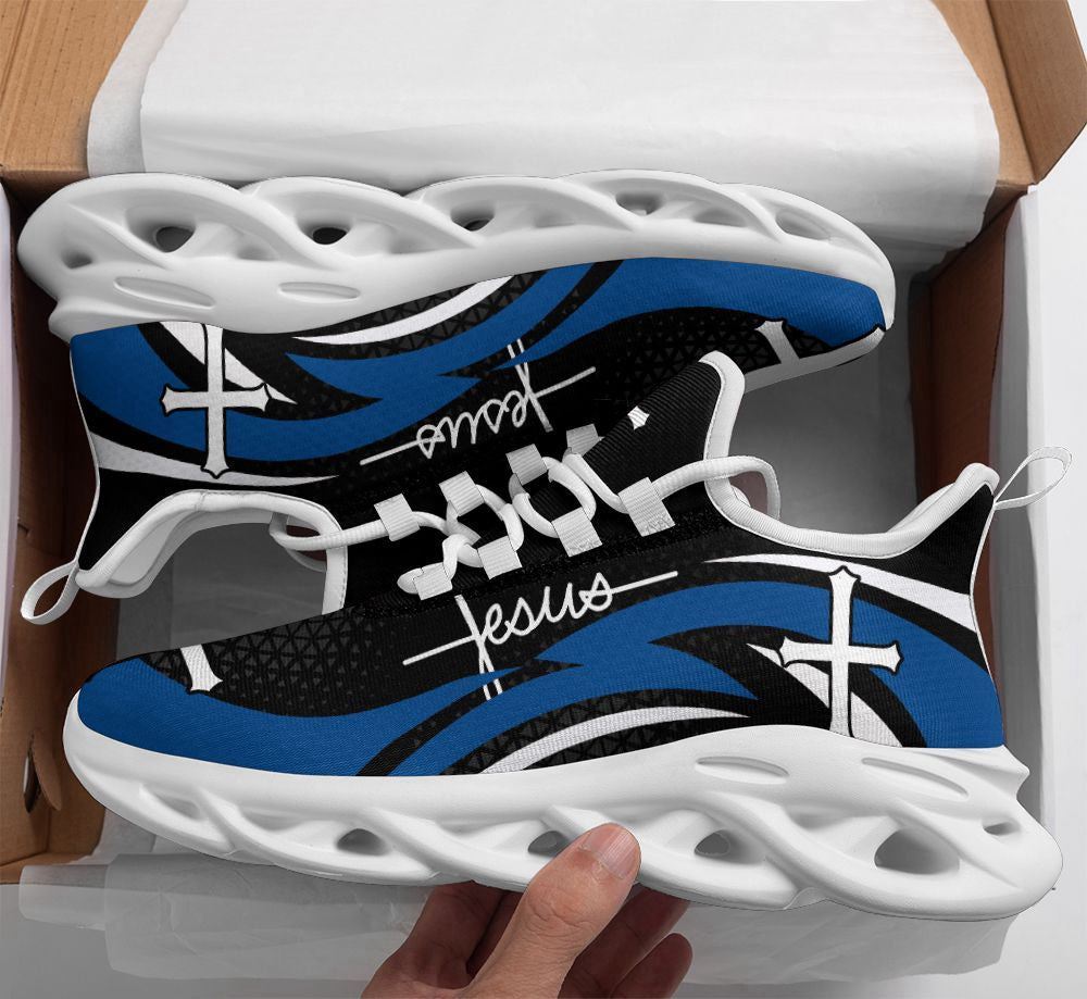 Christian Best Running Shoes, Blue Jesus Running Sneakers Max Soul Shoes For Men And Women, Jesus Fashion Shoes