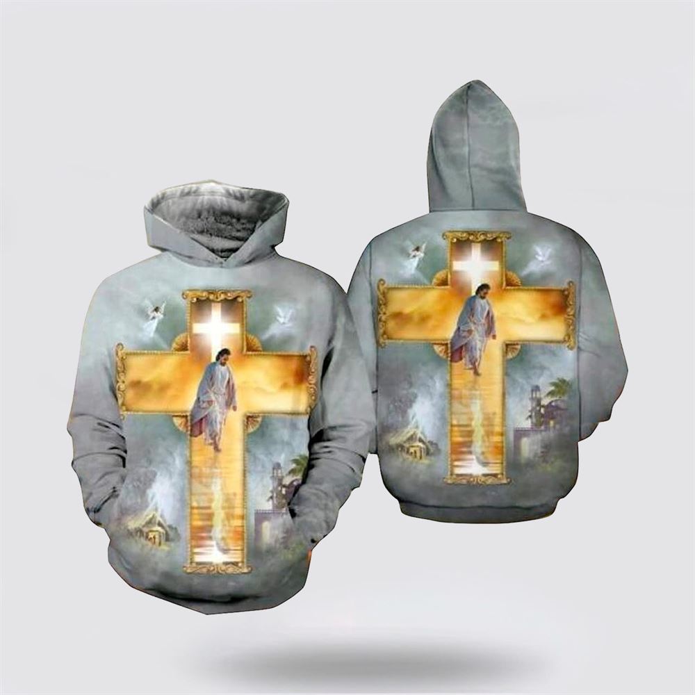 Christian Jesus Walks Cross 3D Hoodies For Women Men, God 3D Printed Hoodie, Christian Apparel Hoodies