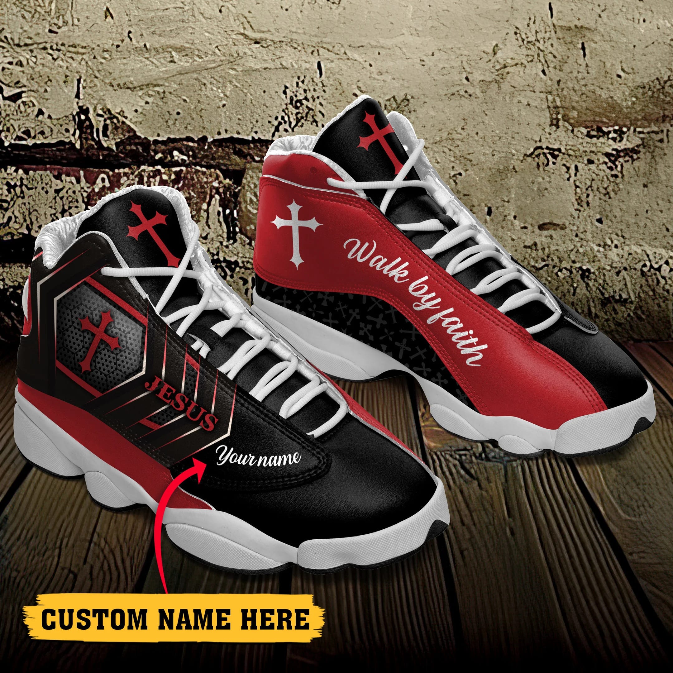 Jesus Walk By Faith Cool Black Custom Name Jd13 Shoes For Man And Women, Christian Basketball Shoes, Gifts For Christian, God Shoes