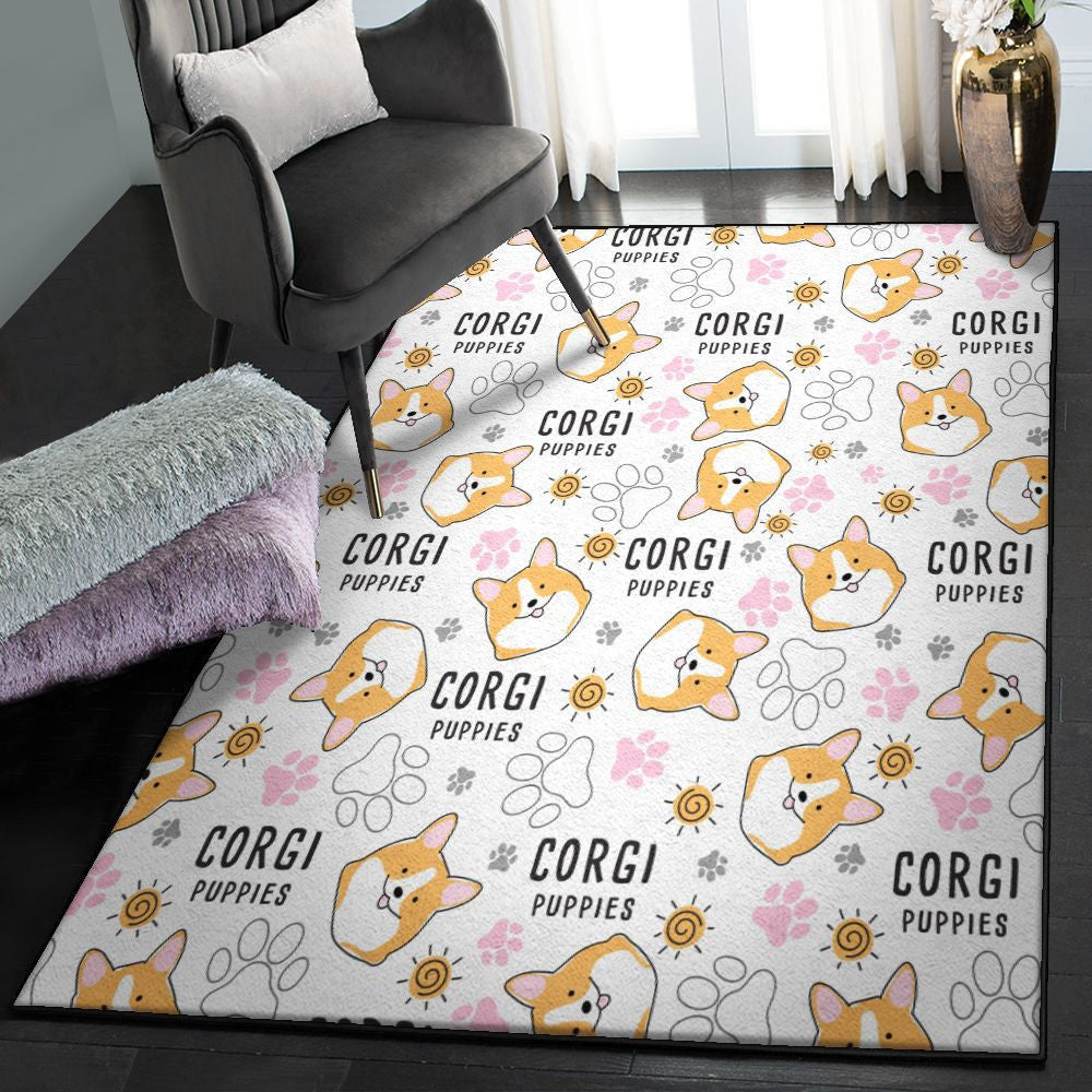 Dog Lovers Non Shedding Corgi Dog Rug Rectangle Rugs Washable Area Rug Non-Slip Carpet For Living Room Bedroom